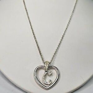 AVON Heart "C" Rhinestone Pendant Chain Necklace 16.5"L **see descip.**